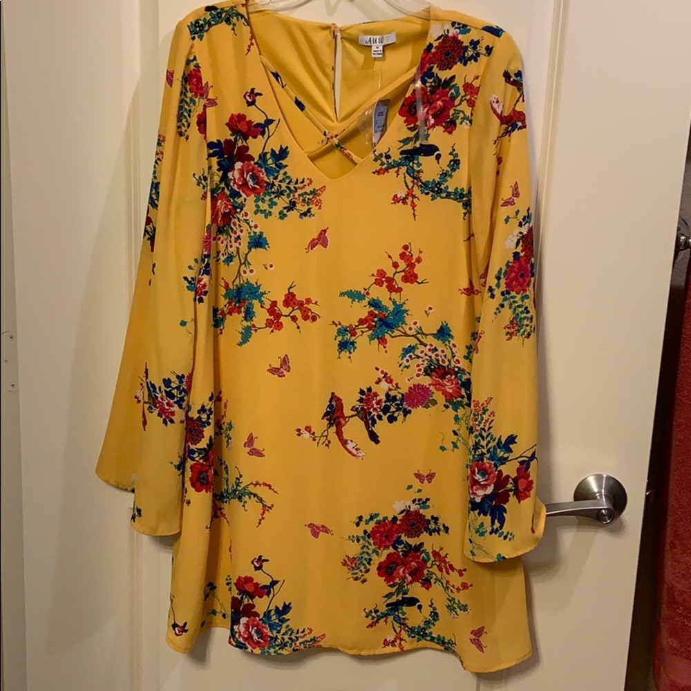 Yellow floral long sleeve dress